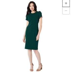Calvin Klein Short Scuba Crepe Dress with Tulip Sleeve - Malachite